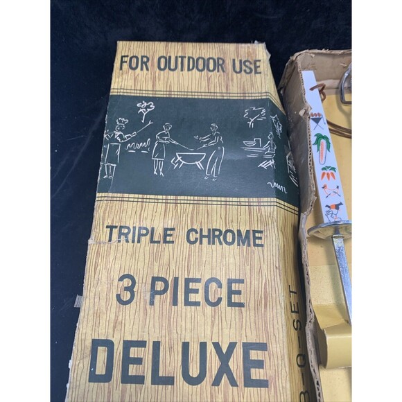 Vintage Barbecue BBQ Utensil 3 Piece Set Fork Tongs Spatula MCM Made in Japan - Picture 3 of 16